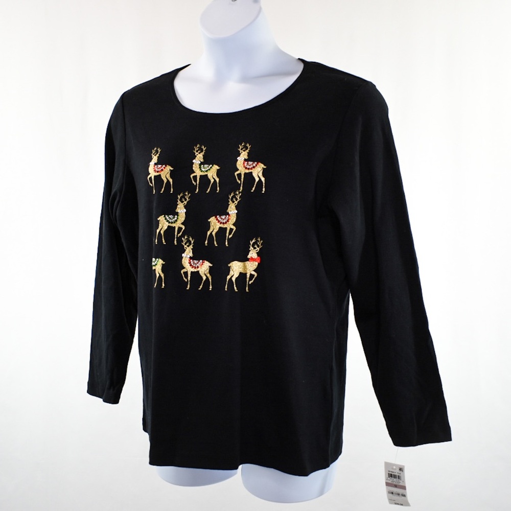 Karen Scott Long Sleeve Rhinestone Reindeer Top